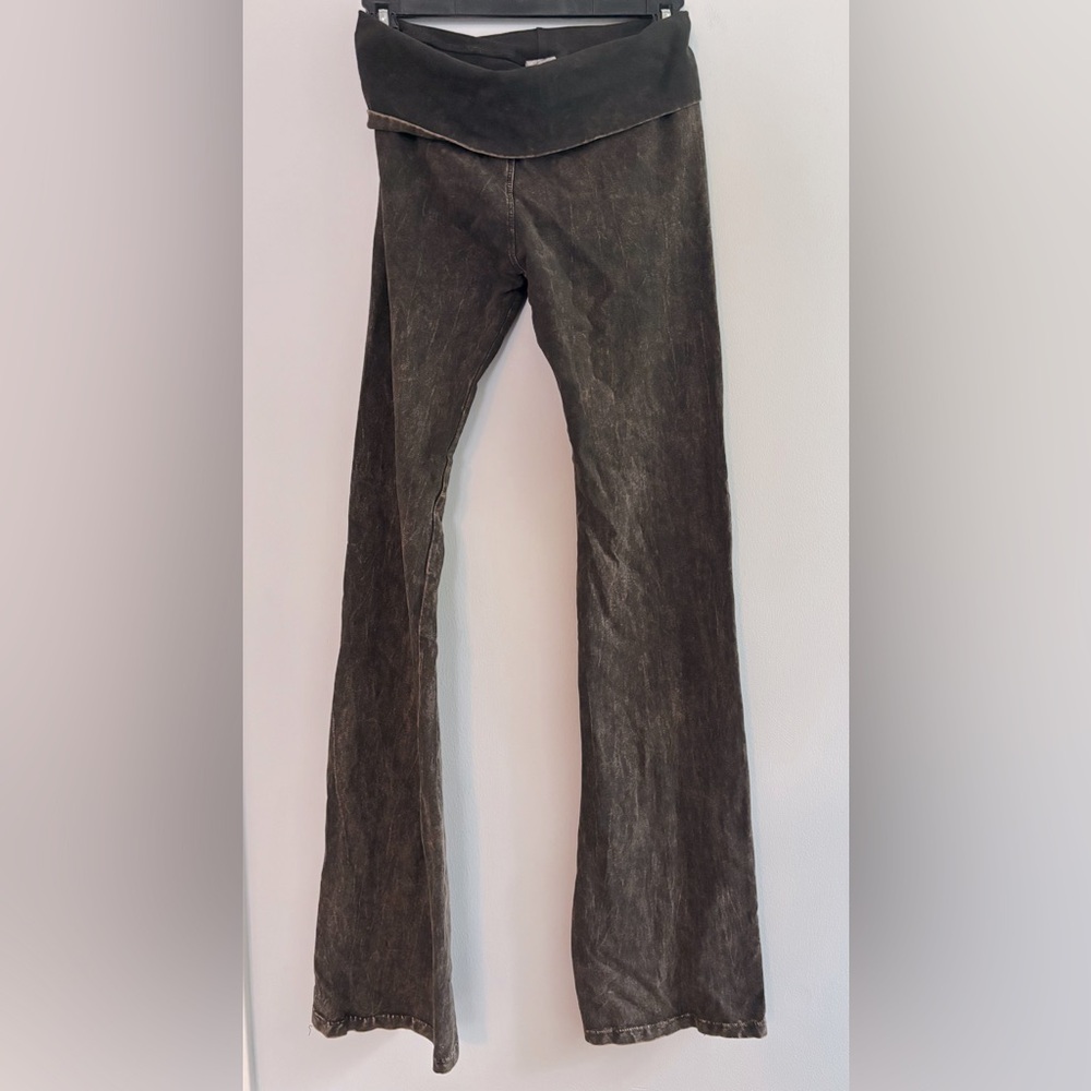Hardtail acid washed fold over waistband flare sweats